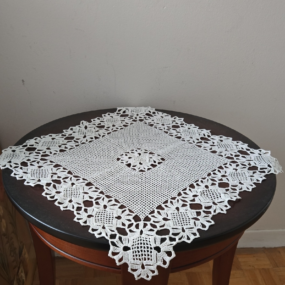 Chic White Crochet Tablecloth